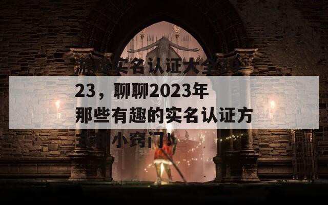 游戏实名认证大全2023，聊聊2023年那些有趣的实名认证方式和小窍门！